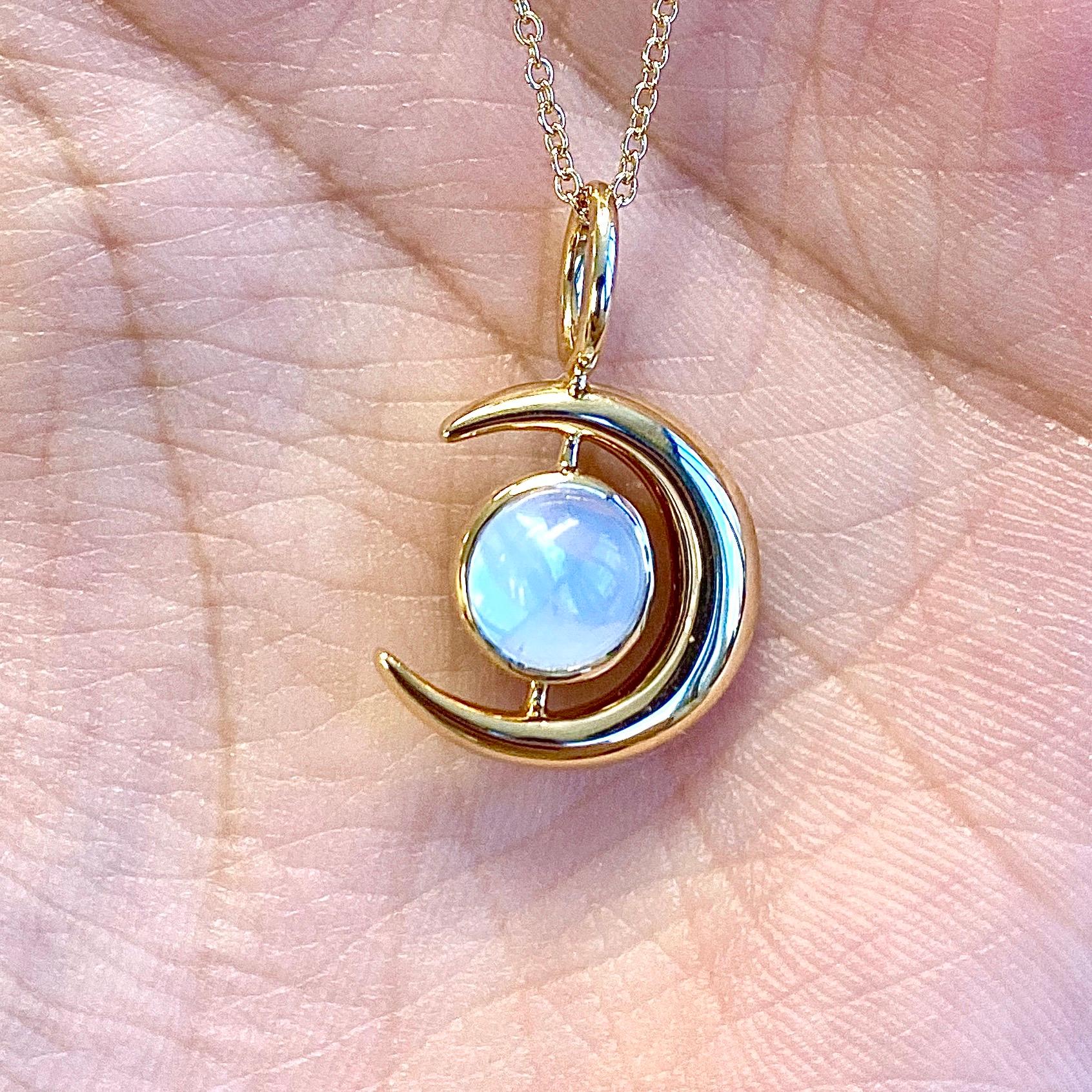 Contemporary Syna Yellow Gold Moon Pendant with London Blue Topaz and Moon Quartz For Sale