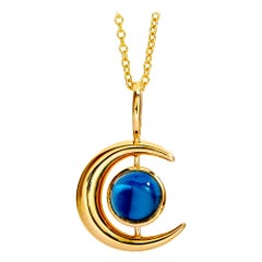 Syna Yellow Gold Moon Pendant with London Blue Topaz and Moon Quartz