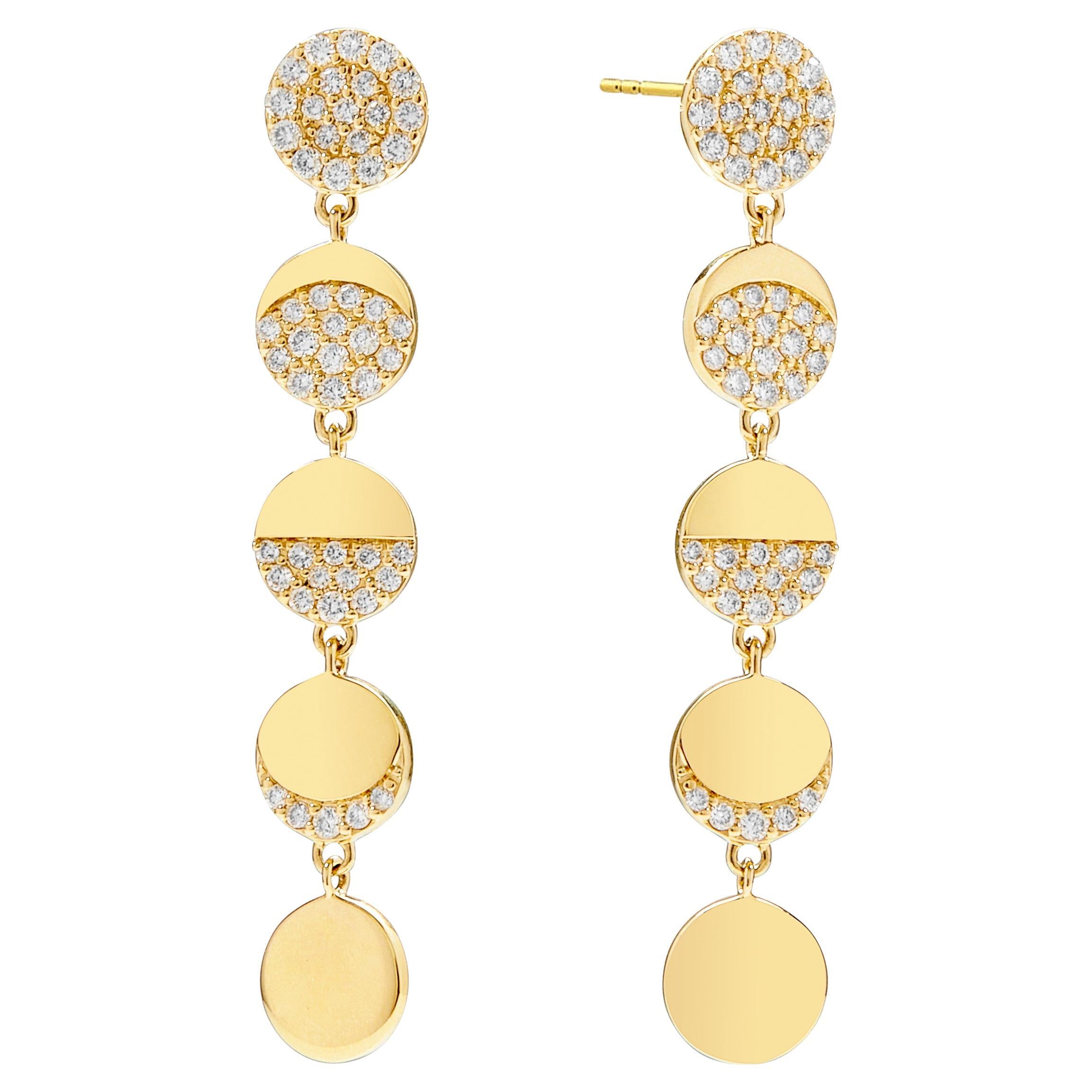 Syna Yellow Gold Moon Phase Duster Earrings with Diamonds For Sale