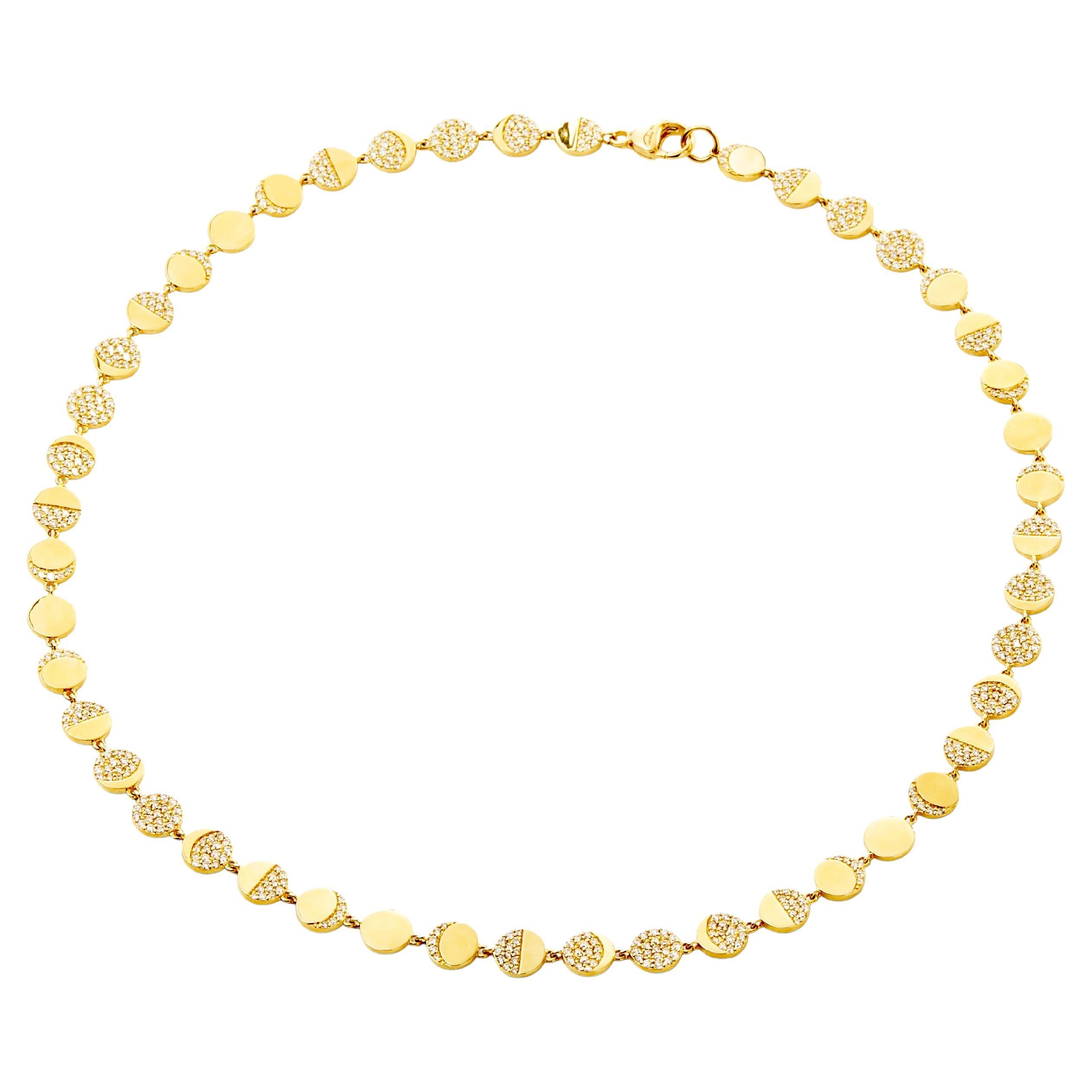 Syna Yellow Gold Moon Phase Necklace with Diamonds For Sale