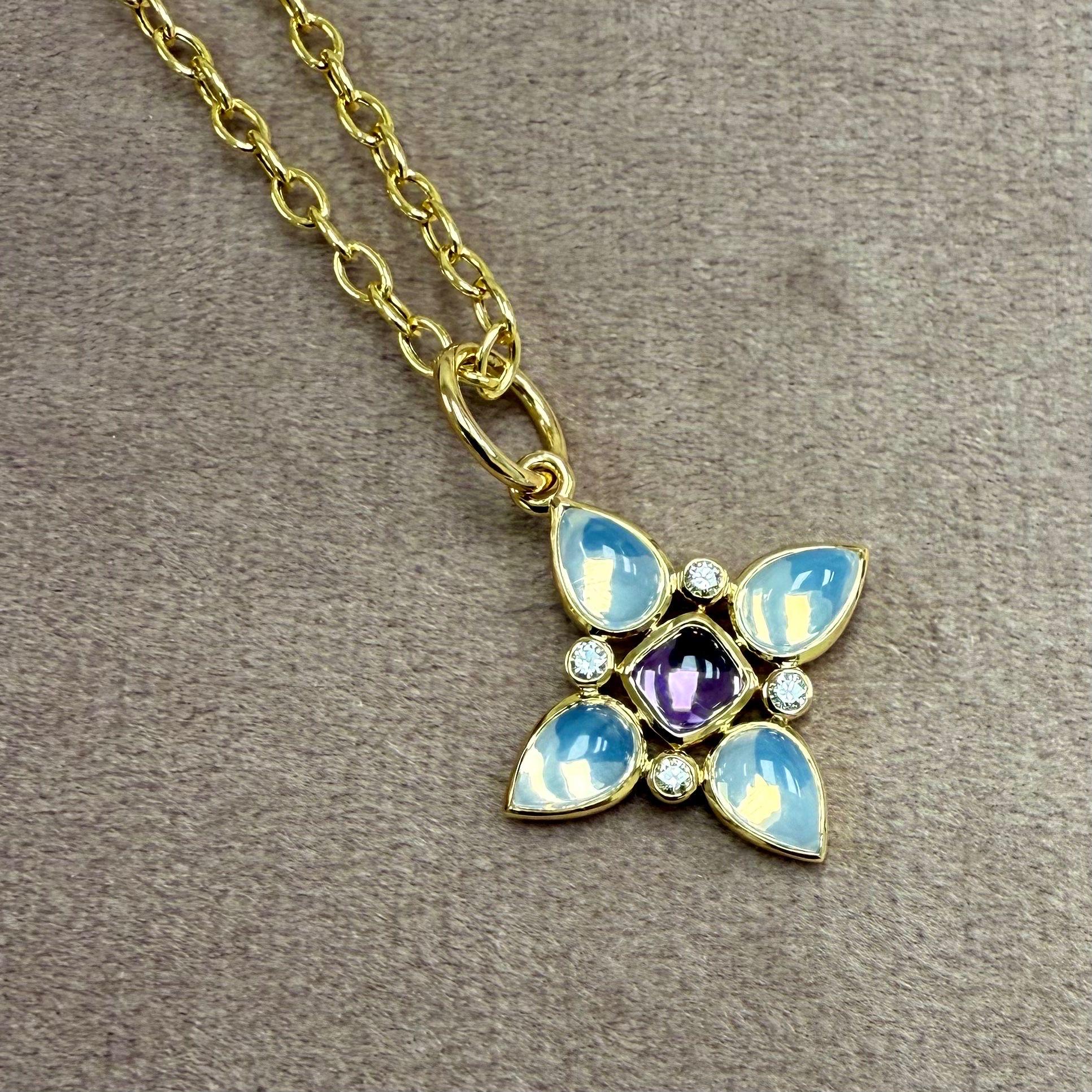 Contemporain Pendentif en or jaune Syna en quartz lunaire et améthyste avec diamants en vente