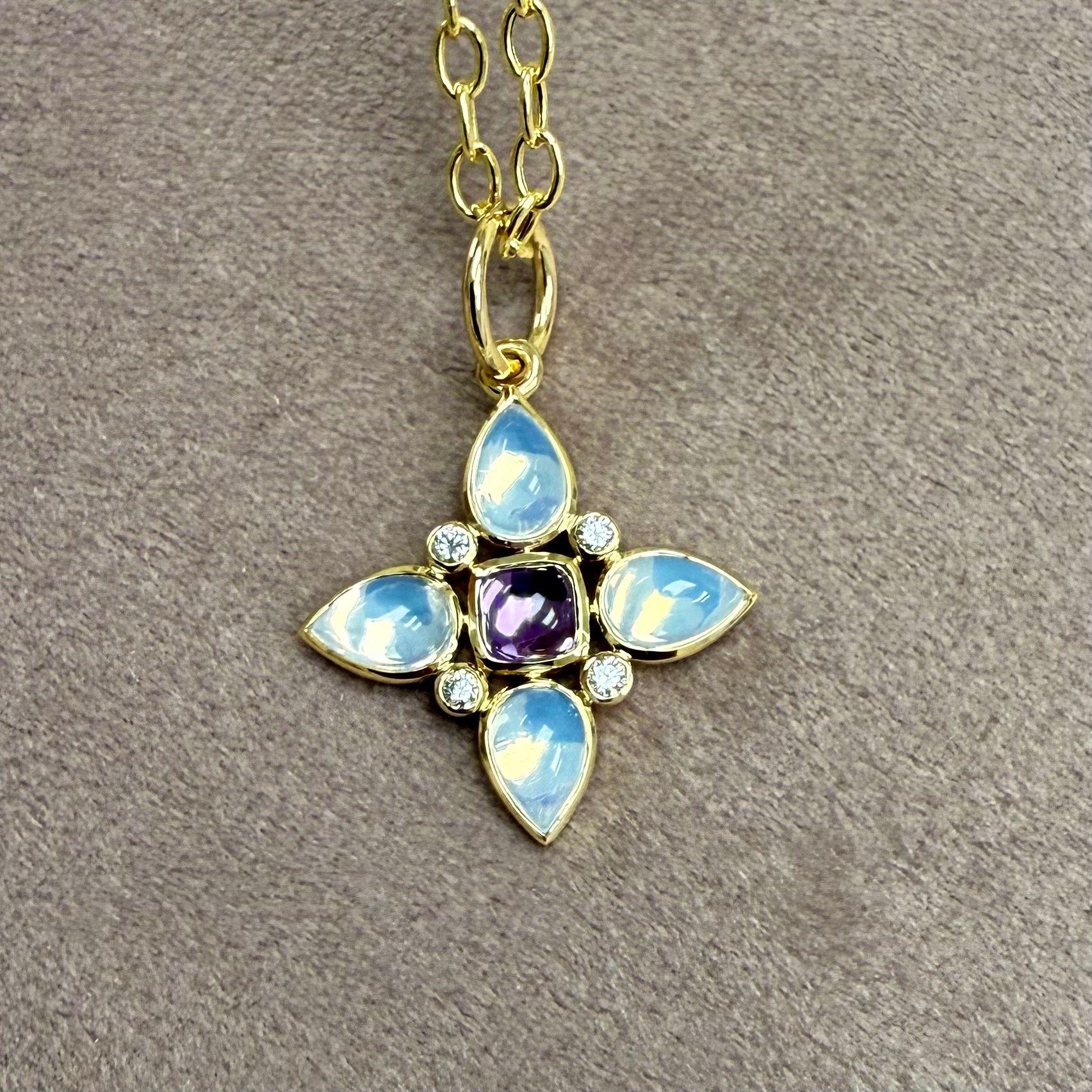 Pendentif en or jaune Syna en quartz lunaire et améthyste avec diamants Neuf - En vente à Fort Lee, NJ