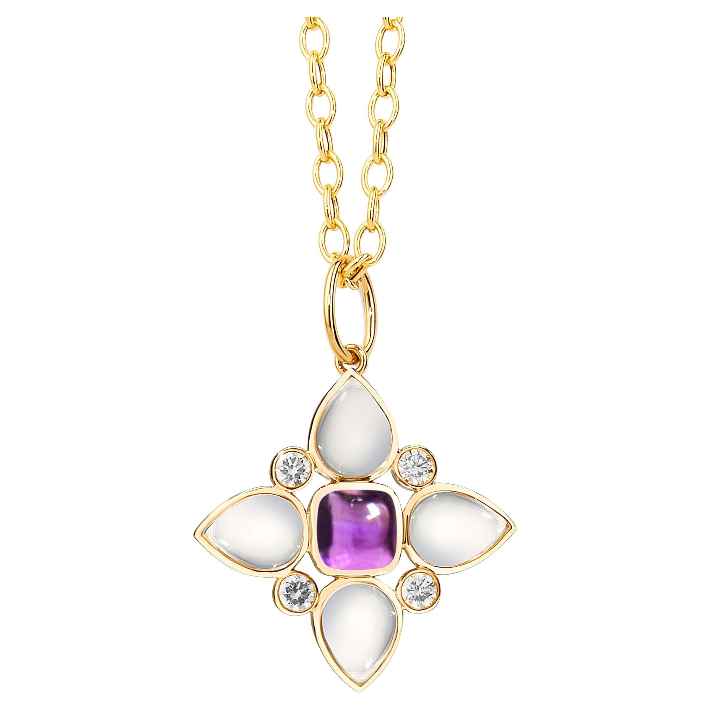 Pendentif en or jaune Syna en quartz lunaire et améthyste avec diamants