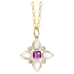 Syna Yellow Gold Moon Quartz and Amethyst Pendant with Diamonds
