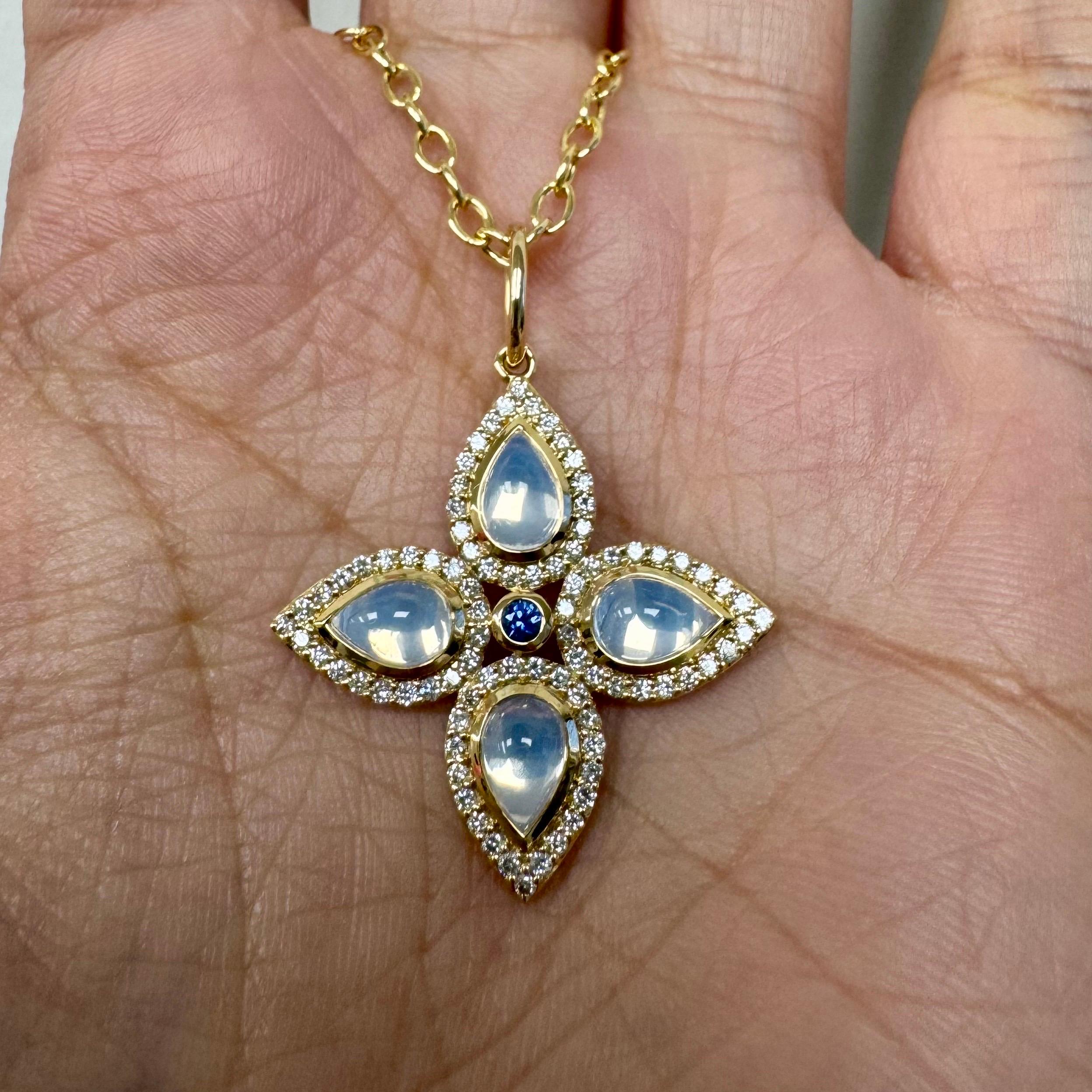 Created in 18 karat yellow gold
Moon Quartz 2 carats approx.
Blue Sapphire 0.05 carat approx.
Diamonds 0.45 carat approx.
Chain sold separately



 About the Designers ~ Dharmesh & Namrata

Drawing inspiration from little things, Dharmesh & Namrata