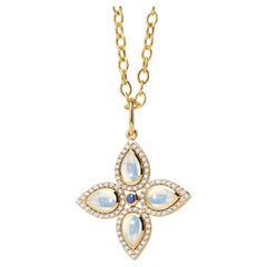 Syna Yellow Gold Moon Quartz and Blue Sapphire Pendant with Diamonds