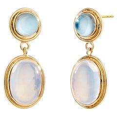 Vintage Syna Yellow Gold Moon Quartz and Blue Topaz Earrings