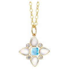 Syna Yellow Gold Moon Quartz and Blue Topaz Pendant with Diamonds