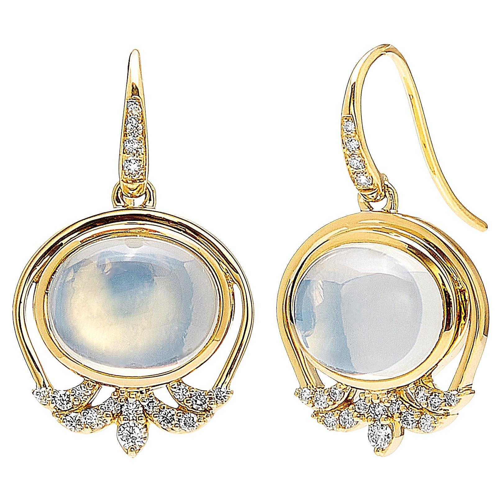 Syna Yellow Gold Moon Quartz and Diamonds Earrings