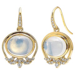 Syna Yellow Gold Moon Quartz and Diamonds Earrings