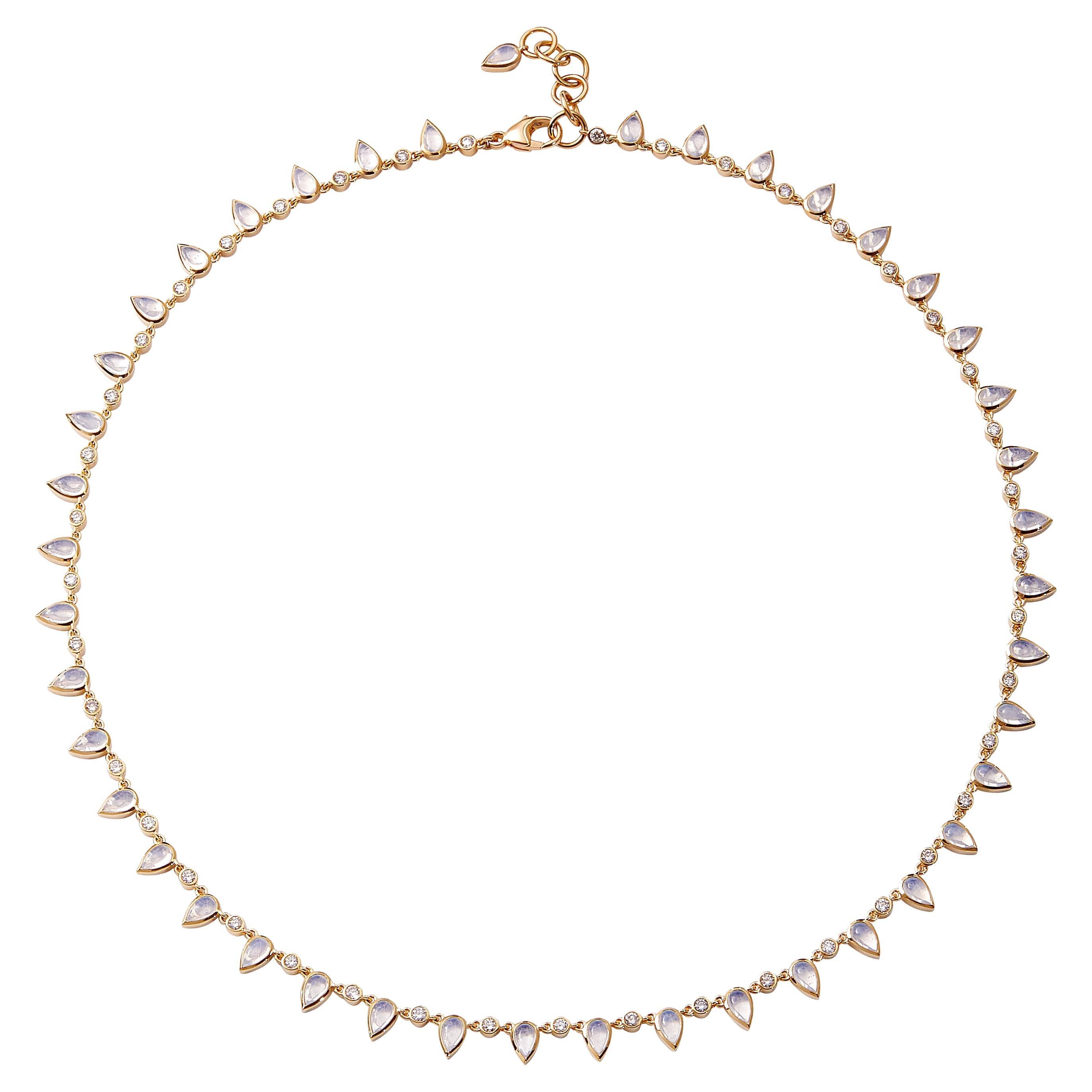 Syna Yellow Gold Moon Quartz and Diamond Necklace