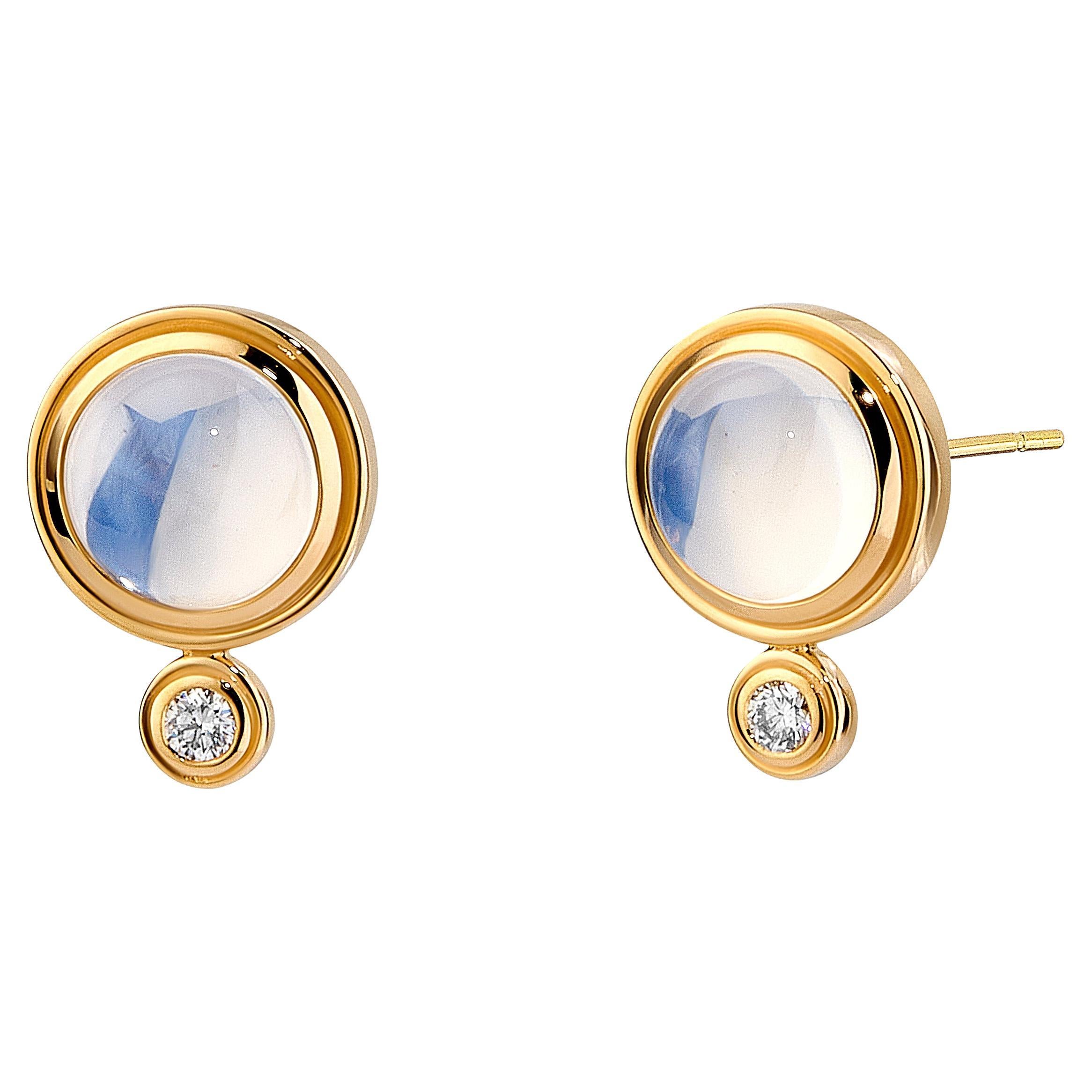 Syna Yellow Gold Moon Quartz and Diamond Studs For Sale