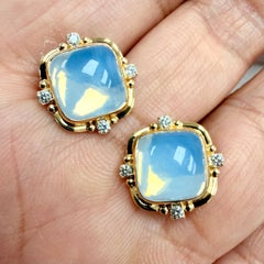 Syna Yellow Gold Moon Quartz and Diamonds Earrings