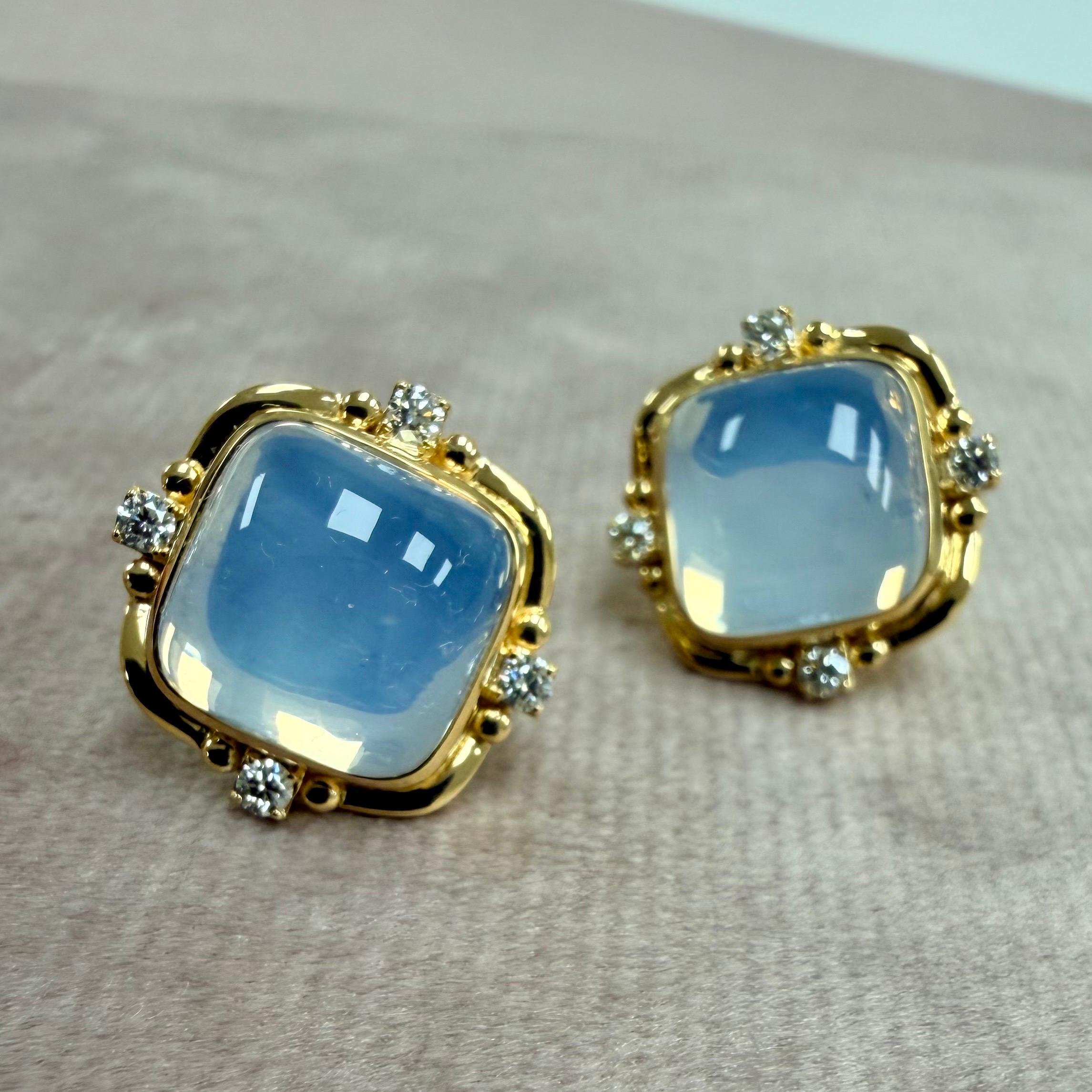 Contemporain Syna Boucles d'oreilles en or jaune, quartz de lune et diamants en vente