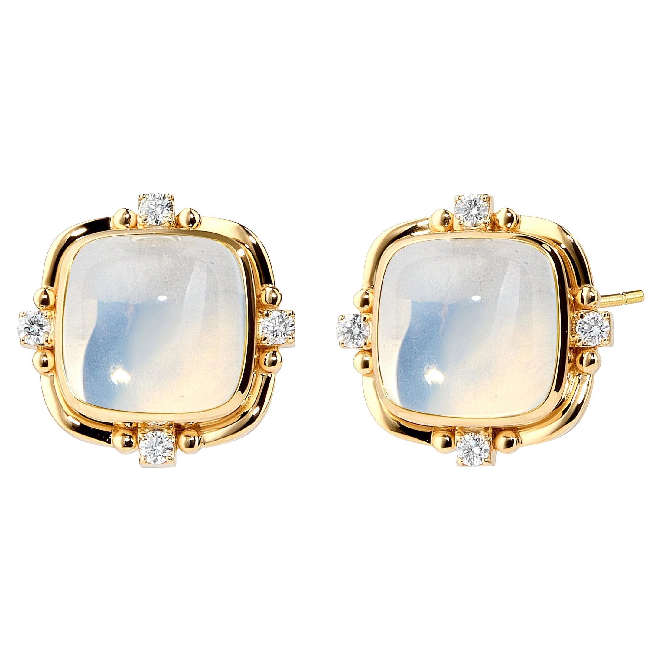 Syna Boucles d
oreilles en or jaune, quartz de lune et diamants