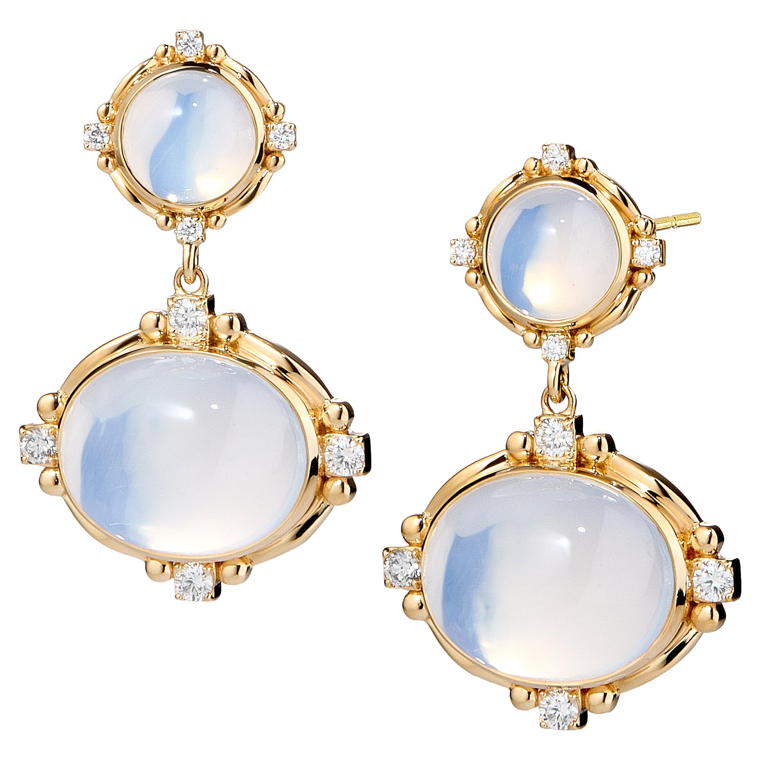 Syna Yellow Gold Moon Quartz and Diamonds Earrings