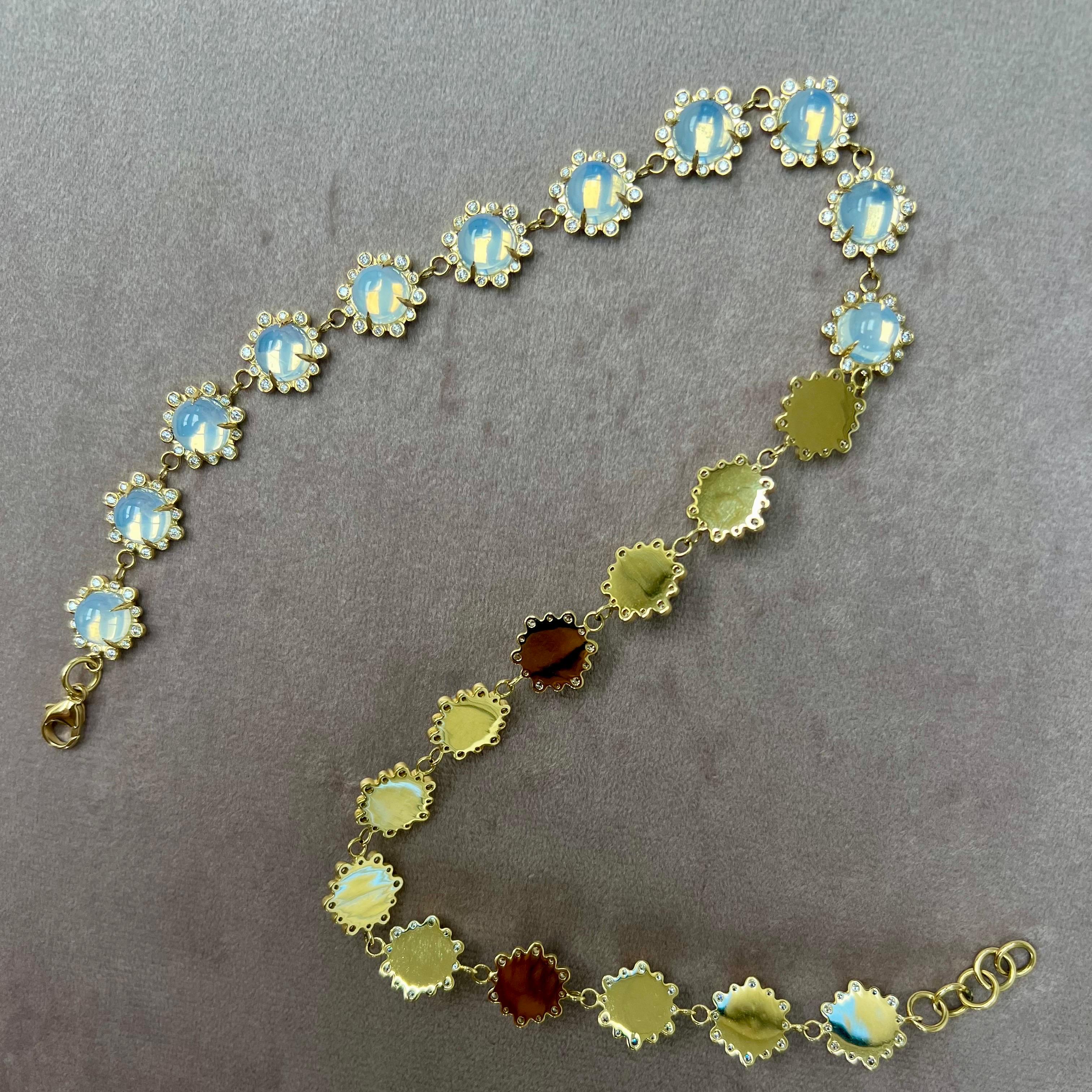 Syna Yellow Gold Moon Quartz and Diamonds Necklace In New Condition For Sale In Fort Lee, NJ