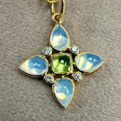 Syna Yellow Gold Moon Quartz and Peridot Pendant with Diamonds