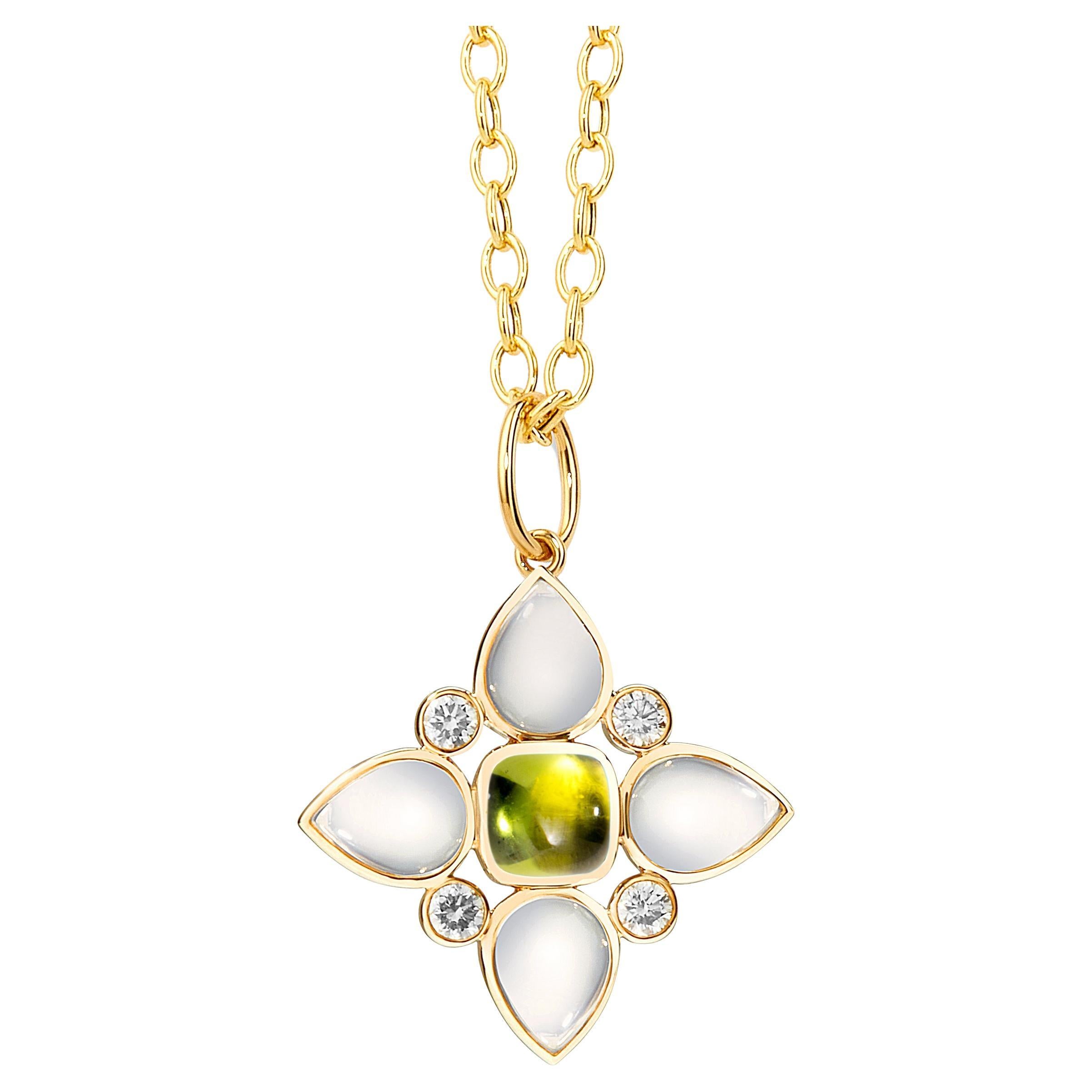 Pendentif en or jaune Syna en quartz lunaire et péridot avec diamants