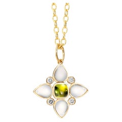 Syna Yellow Gold Moon Quartz and Peridot Pendant with Diamonds