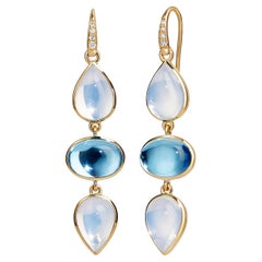 Syna Yellow Gold Moon Quartz, Blue Topaz and Diamond Earrings