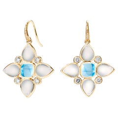 Pendientes Syna de Oro Amarillo Cuarzo Lunar, Topacio Azul y Diamantes