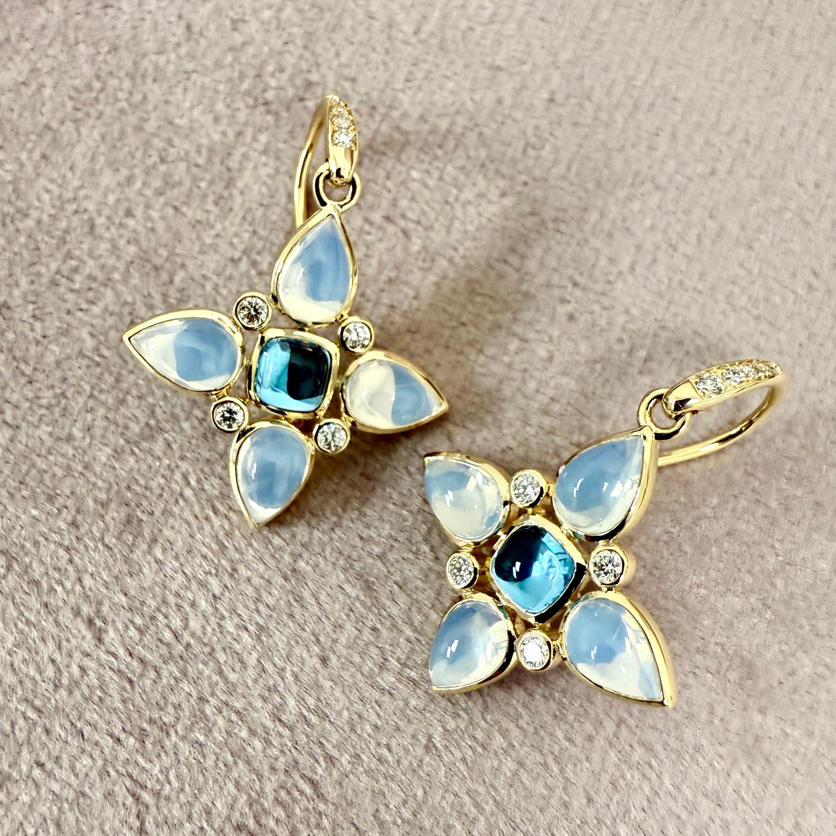 Created in 18 karat yellow gold
Moon quartz 4 carats approx.
Blue Topaz 1 carats approx.
Diamonds 0.20 carat approx.
French wire for pierced ears
Limited Edition


About the Designers

Drawing inspiration from little things, Dharmesh & Namrata