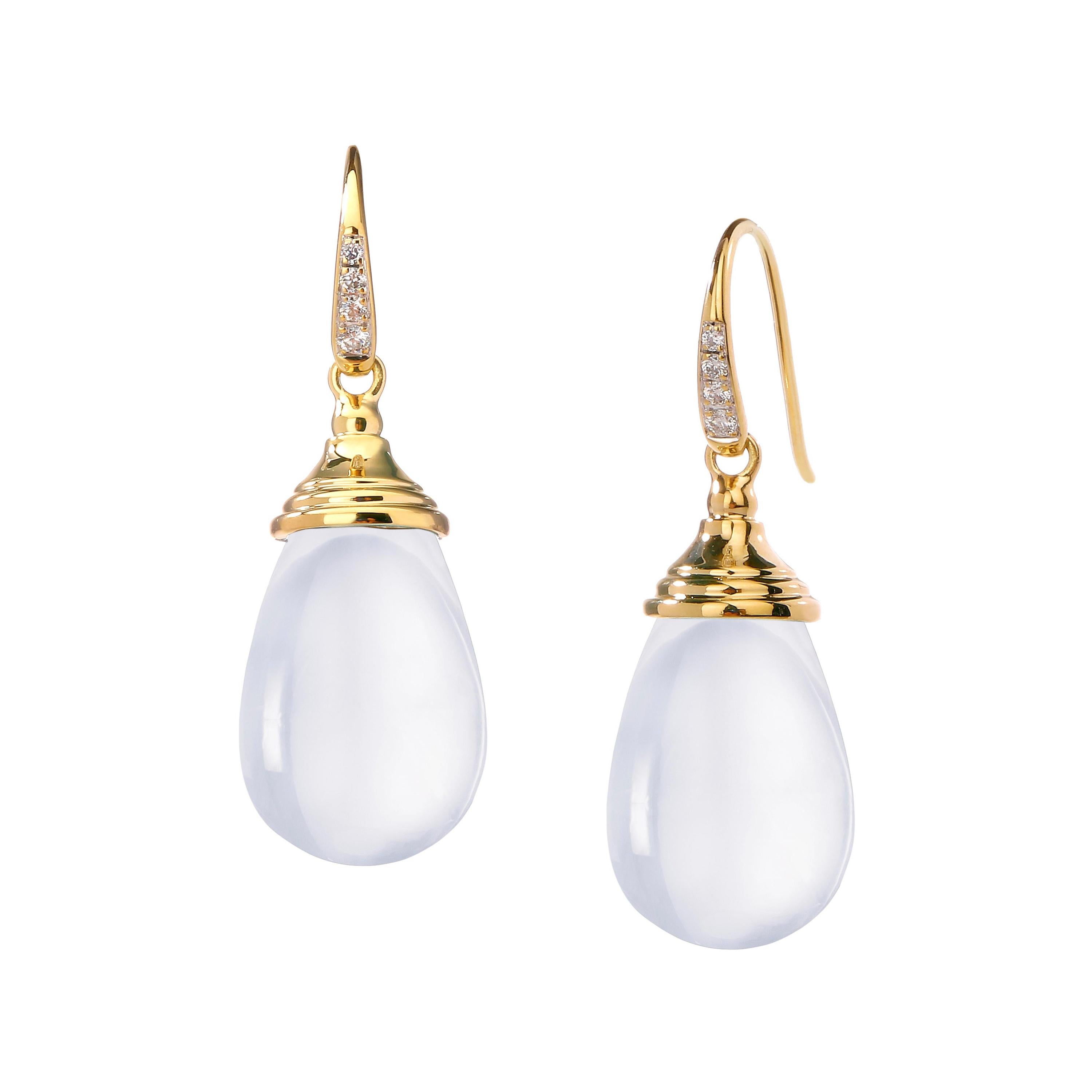 Syna Yellow Gold Moon Quartz Drop Earrings with Diamonds