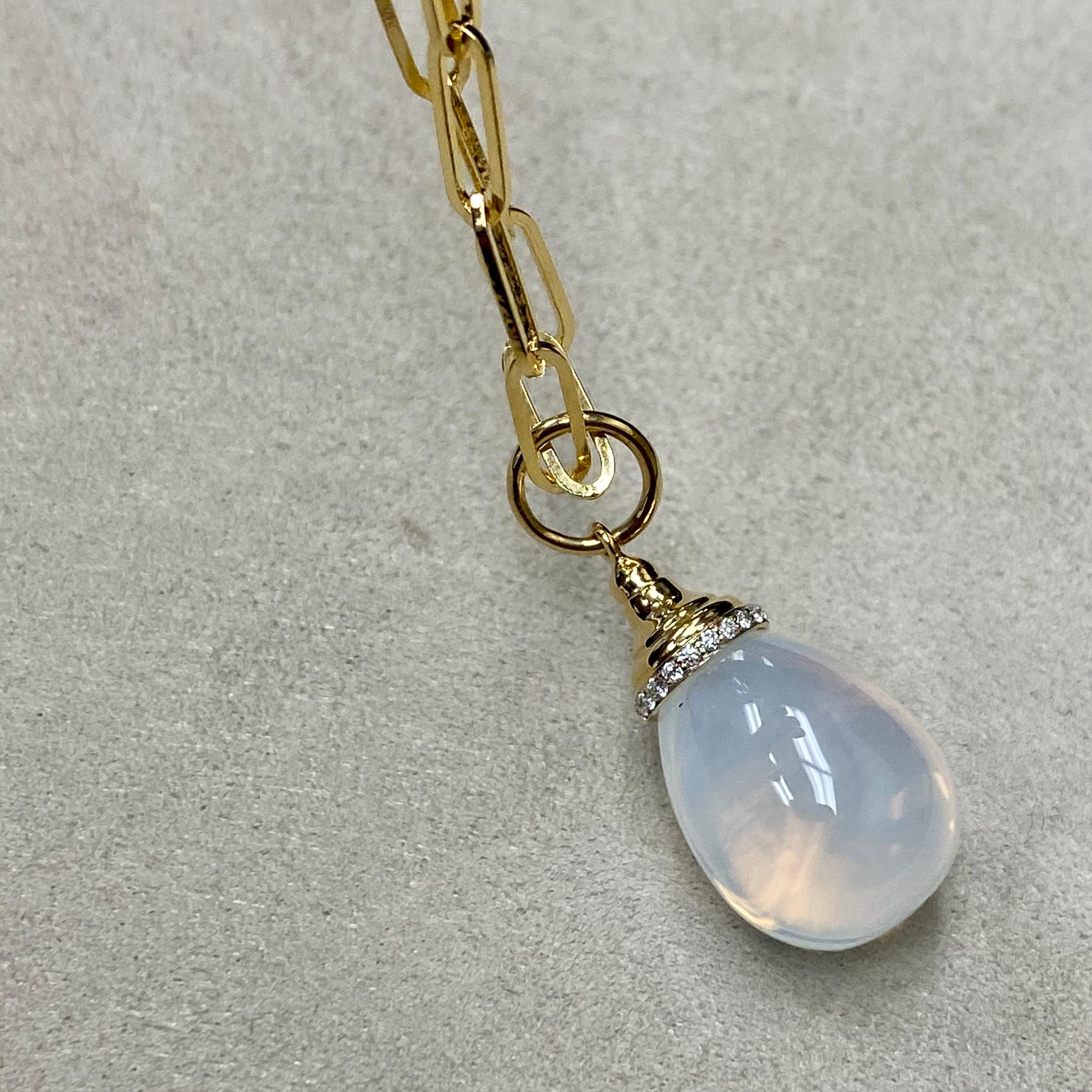 Contemporary Syna Yellow Gold Moon Quartz Drop Pendant with Diamonds For Sale