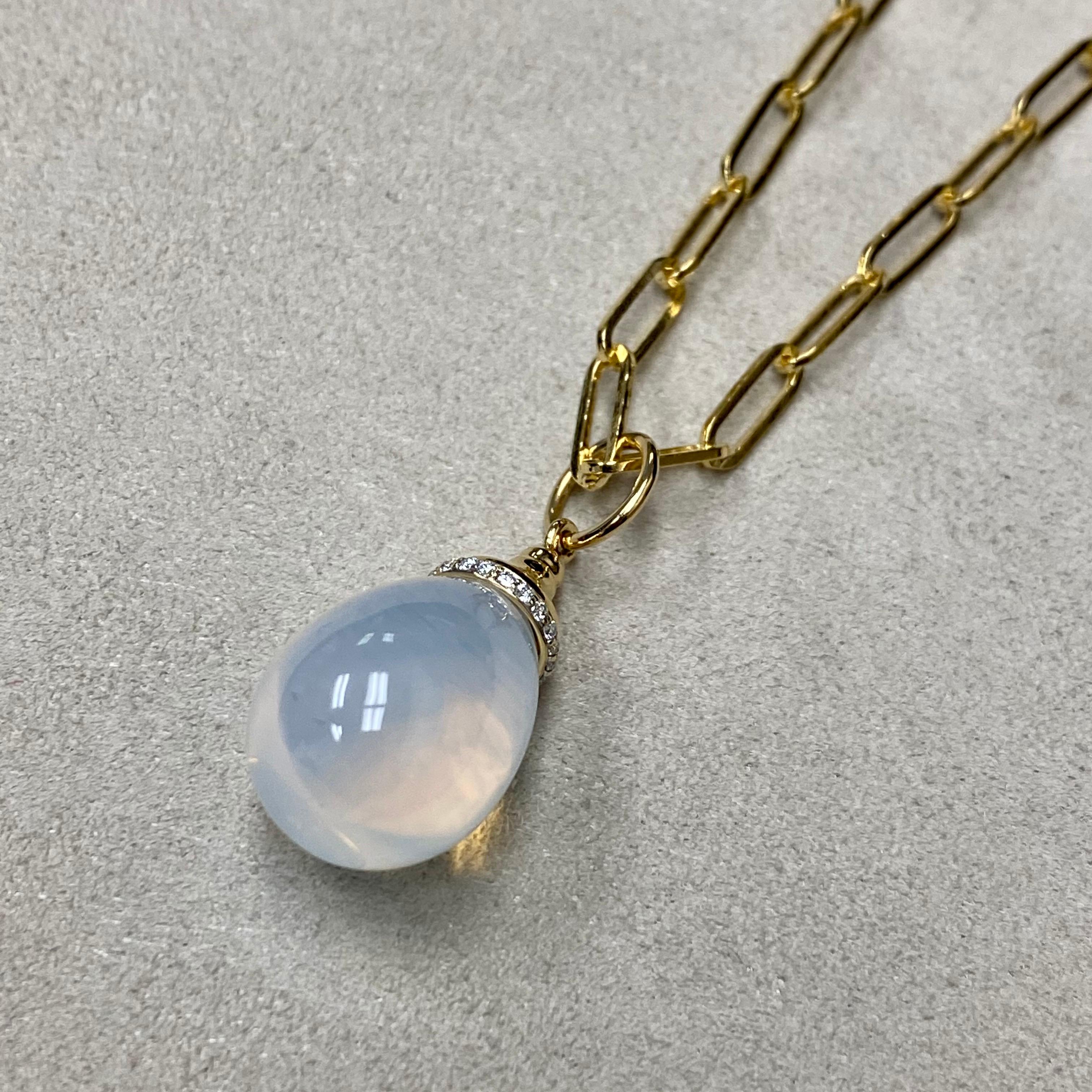 Round Cut Syna Yellow Gold Moon Quartz Drop Pendant with Diamonds For Sale