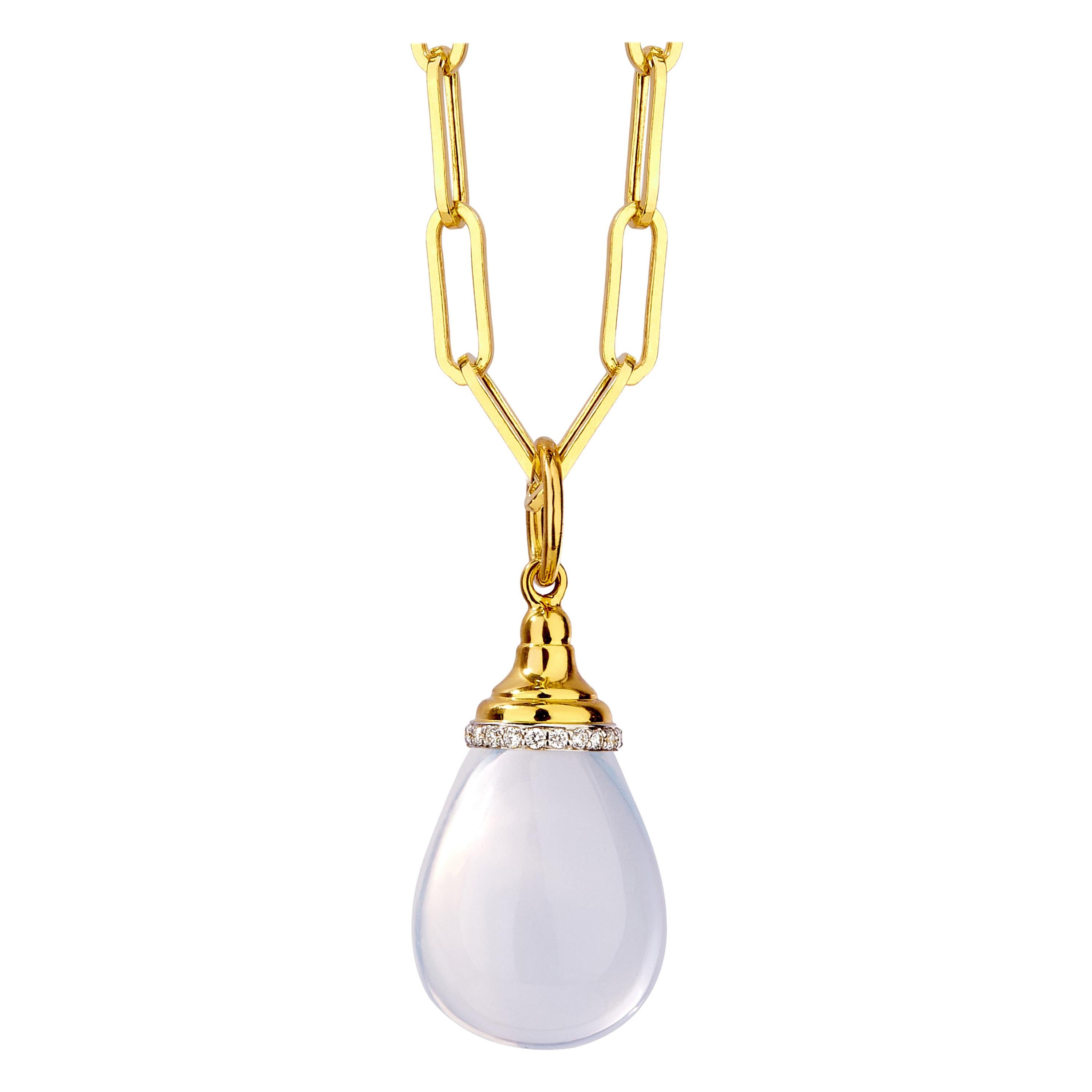 Syna Yellow Gold Moon Quartz Drop Pendant with Diamonds For Sale