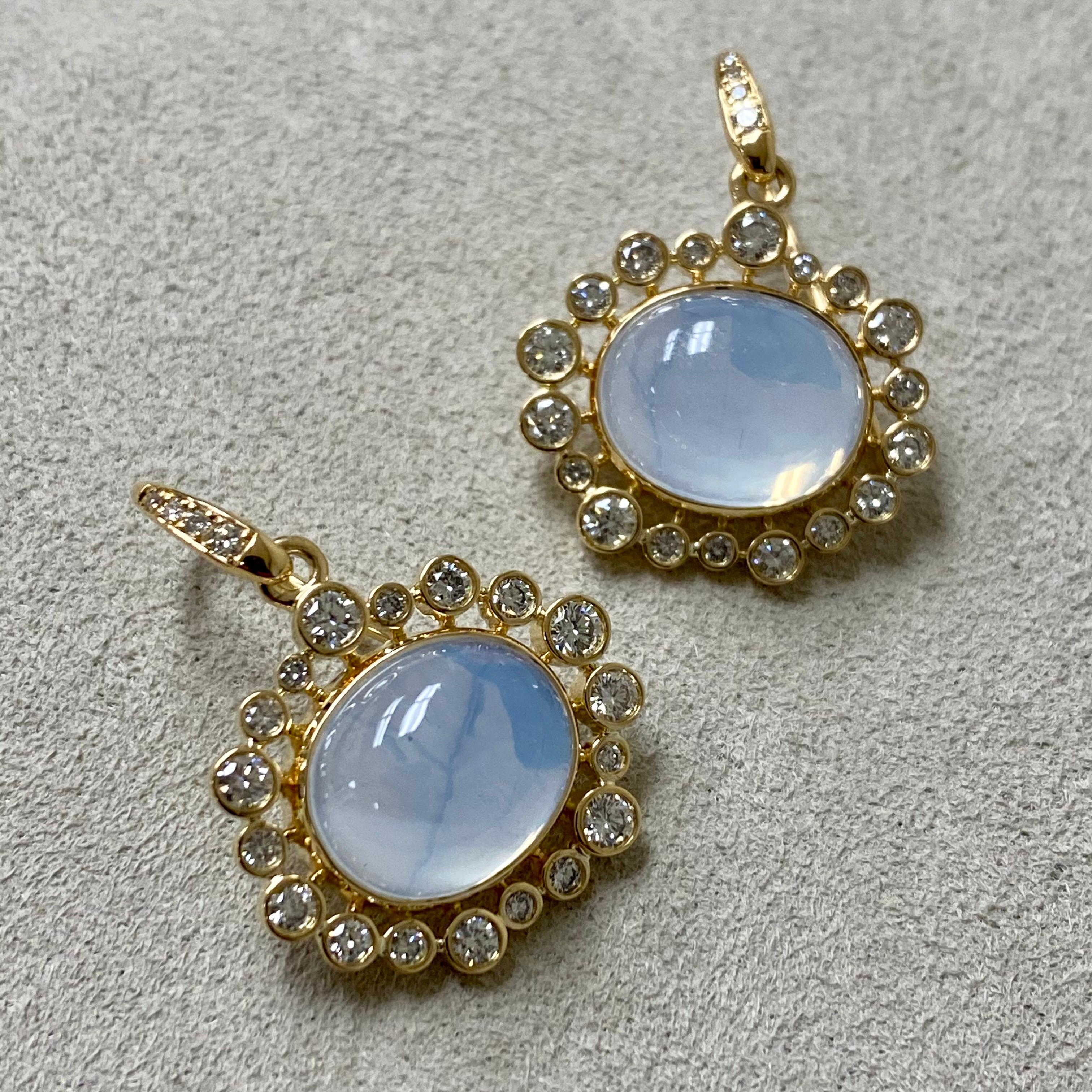 Contemporary Syna Yellow Gold Moon Quartz Earrings with Diamonds