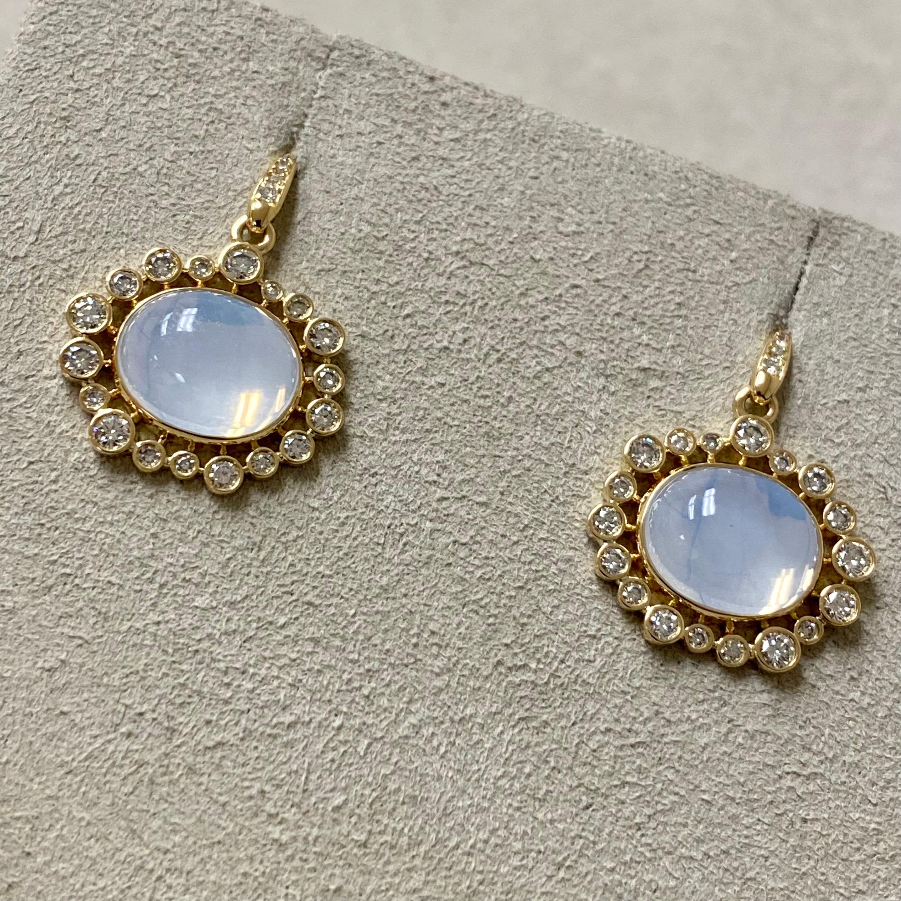 Cabochon Syna Yellow Gold Moon Quartz Earrings with Diamonds