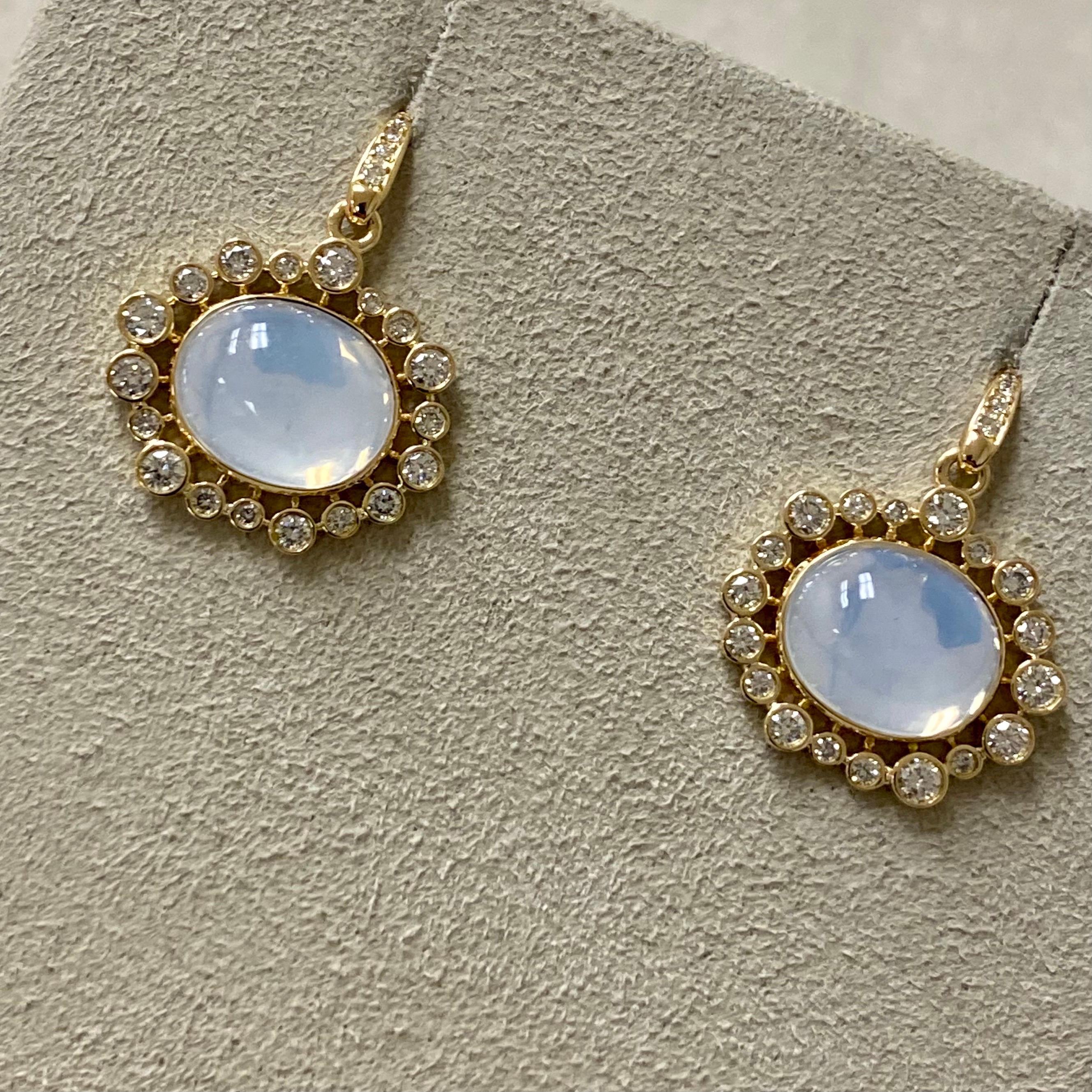 Syna Yellow Gold Moon Quartz Earrings with Diamonds In New Condition In Fort Lee, NJ