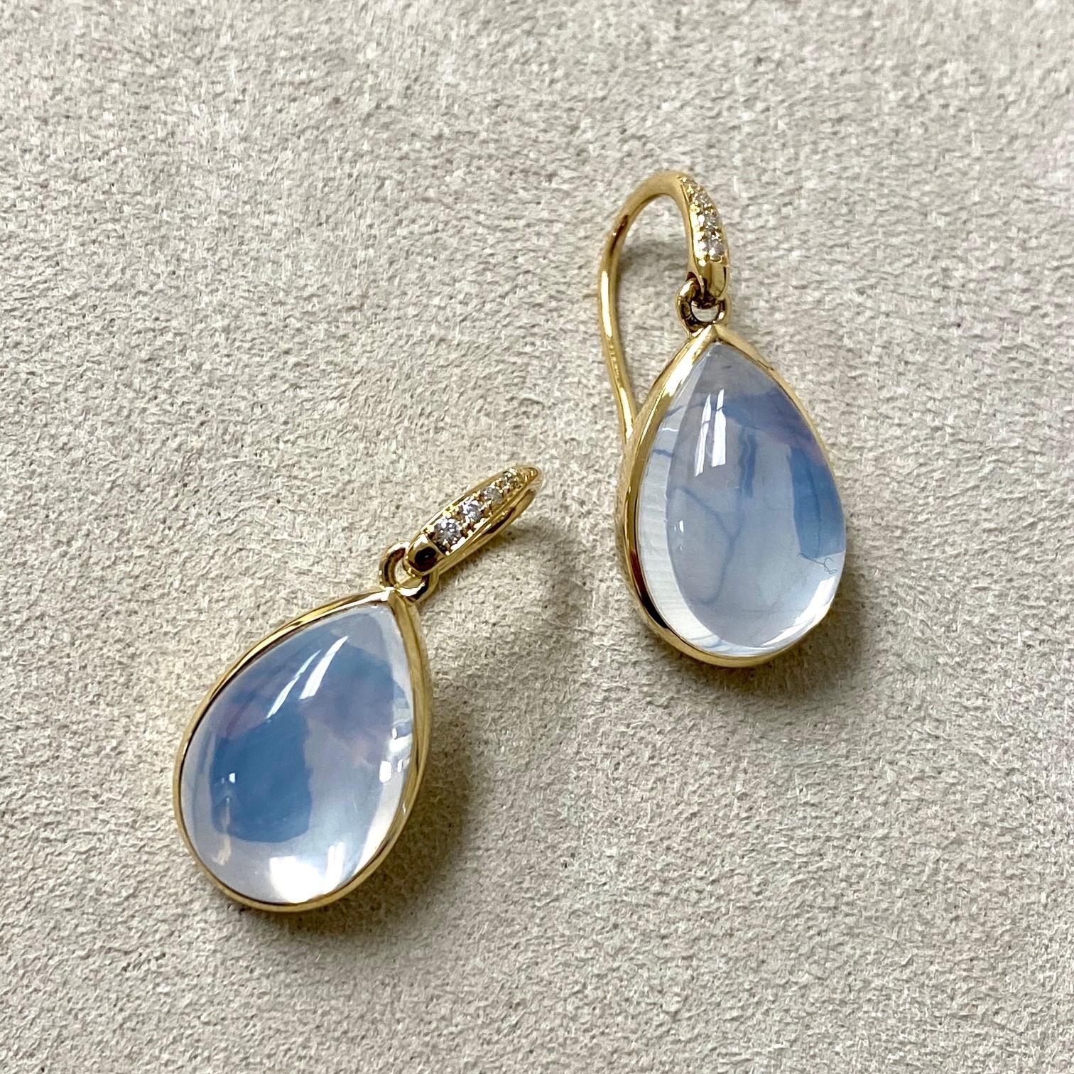 Contemporary Syna Yellow Gold Moon Quartz Earrings with Diamonds For Sale
