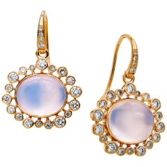 Syna Yellow Gold Moon Quartz Earrings with Champagne Diamonds
