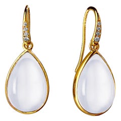 Syna Boucles d'oreilles en or jaune et quartz de lune avec diamants