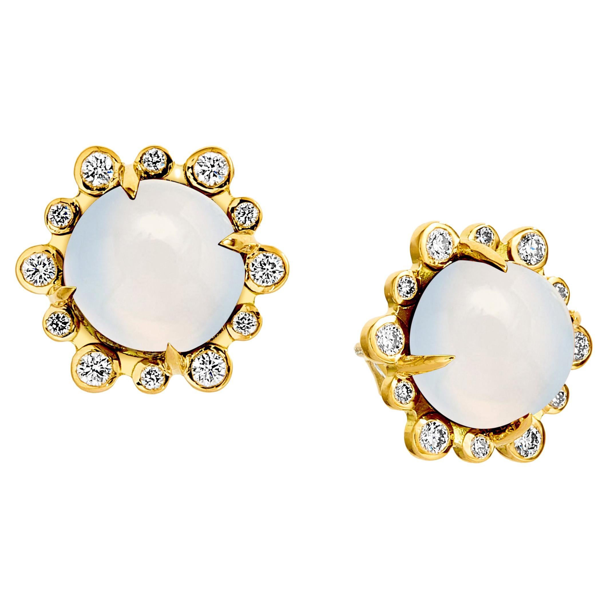 Syna Moon Quartz Yellow Gold Earrings with Champagne Diamonds For Sale ...