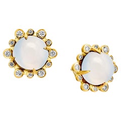 Syna Boucles d'oreilles en or jaune et quartz de lune avec diamants