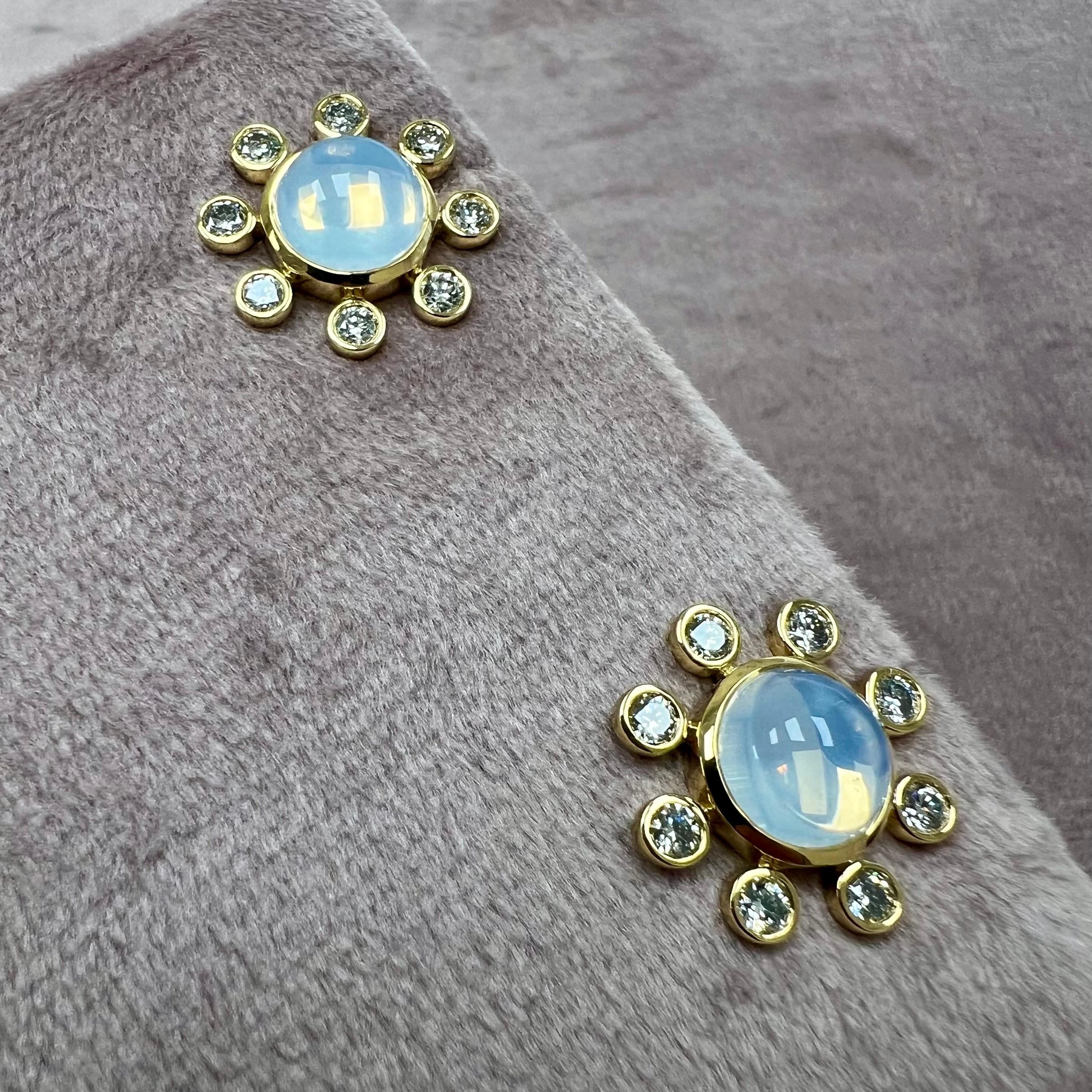 Contemporary Syna Yellow Gold Moon Quartz Earrings with Diamonds For Sale