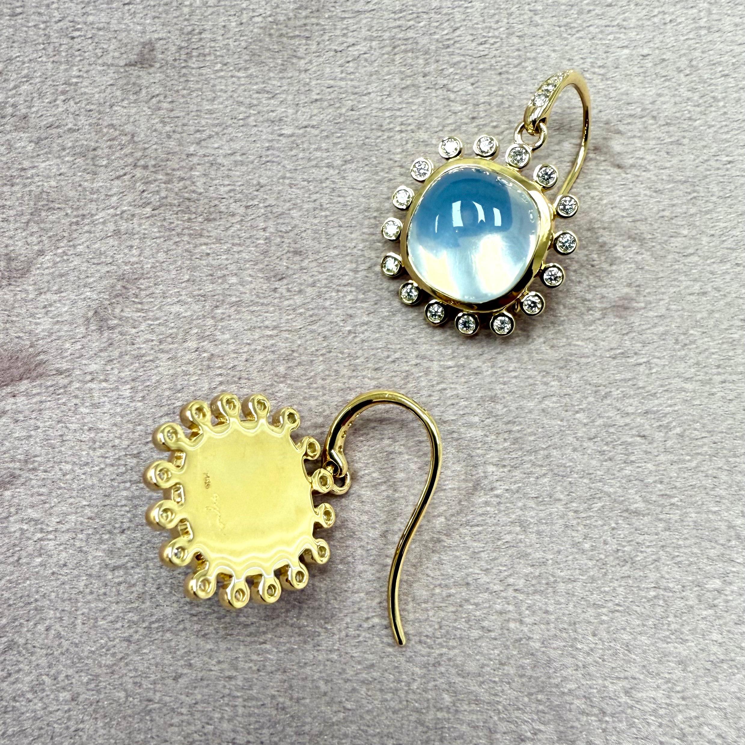 Contemporary Syna Yellow Gold Moon Quartz Earrings with Diamonds For Sale