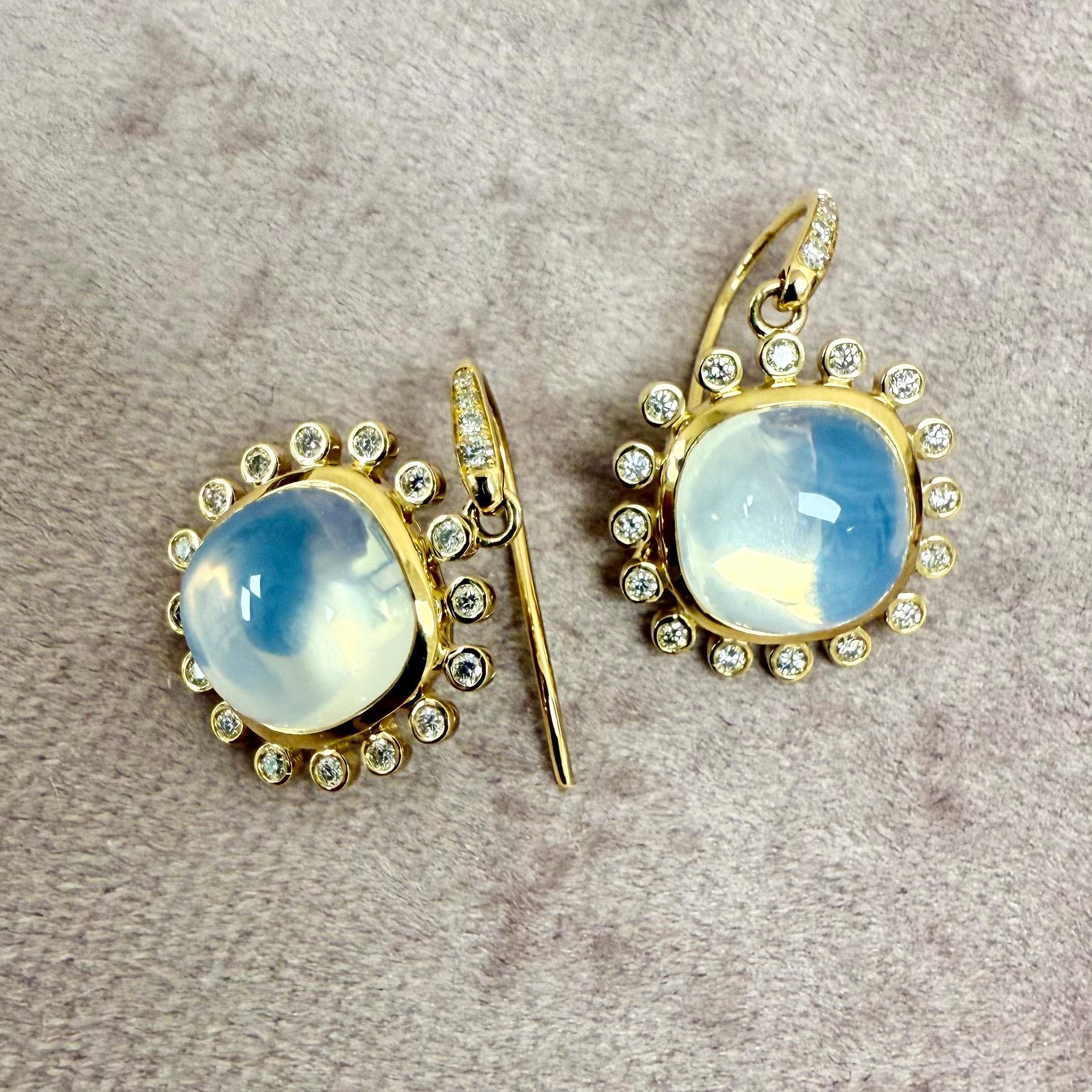 Contemporary Syna Yellow Gold Moon Quartz Earrings with Diamonds For Sale