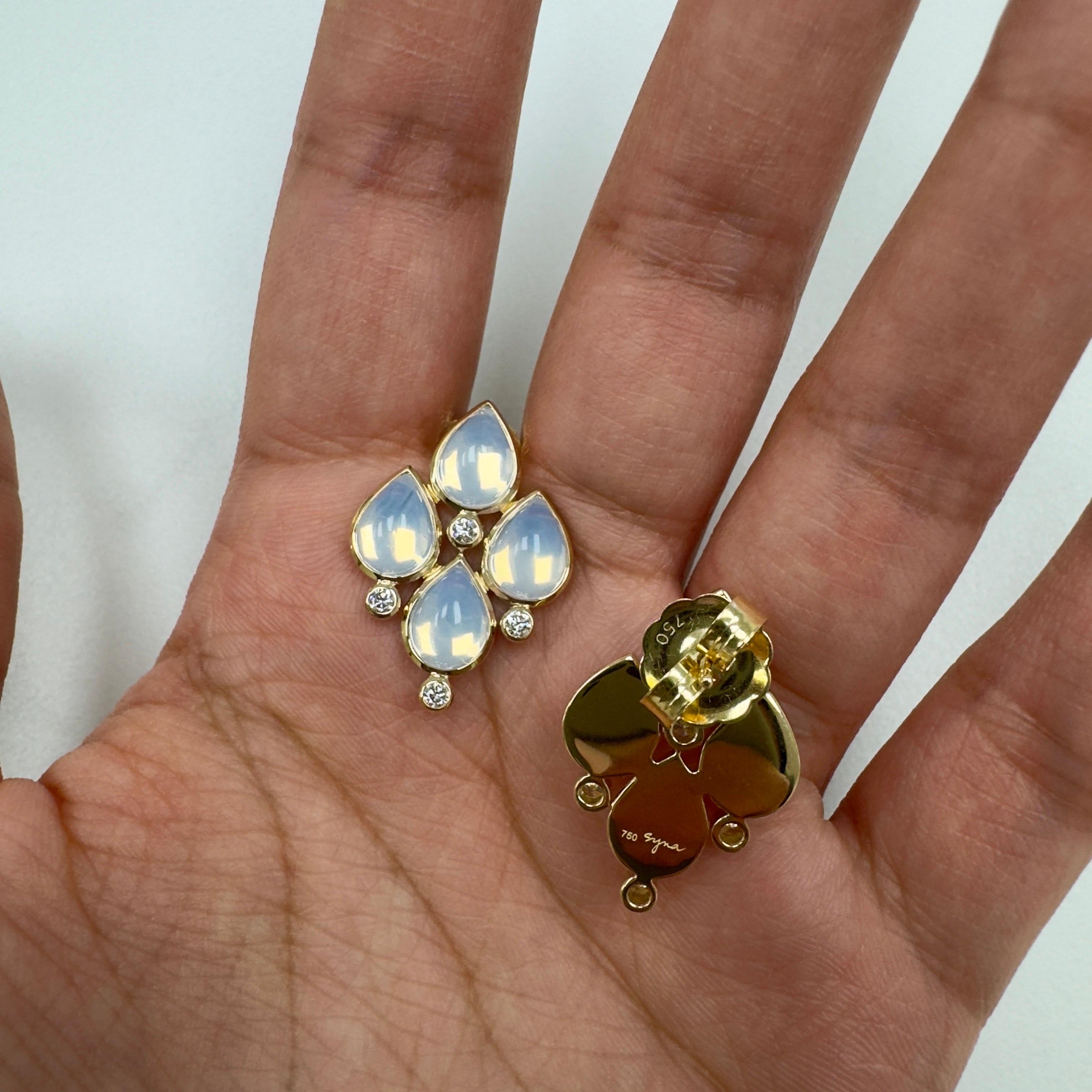 Contemporain Syna Boucles d'oreilles en or jaune et quartz de lune avec diamants