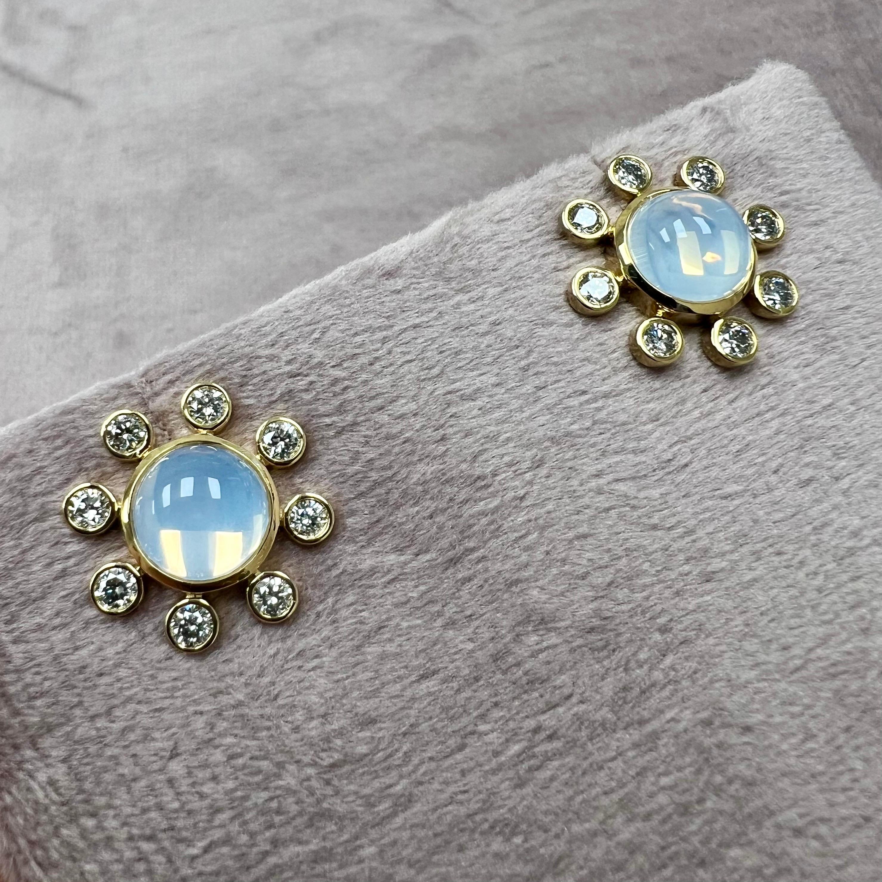 Mixed Cut Syna Yellow Gold Moon Quartz Earrings with Diamonds For Sale