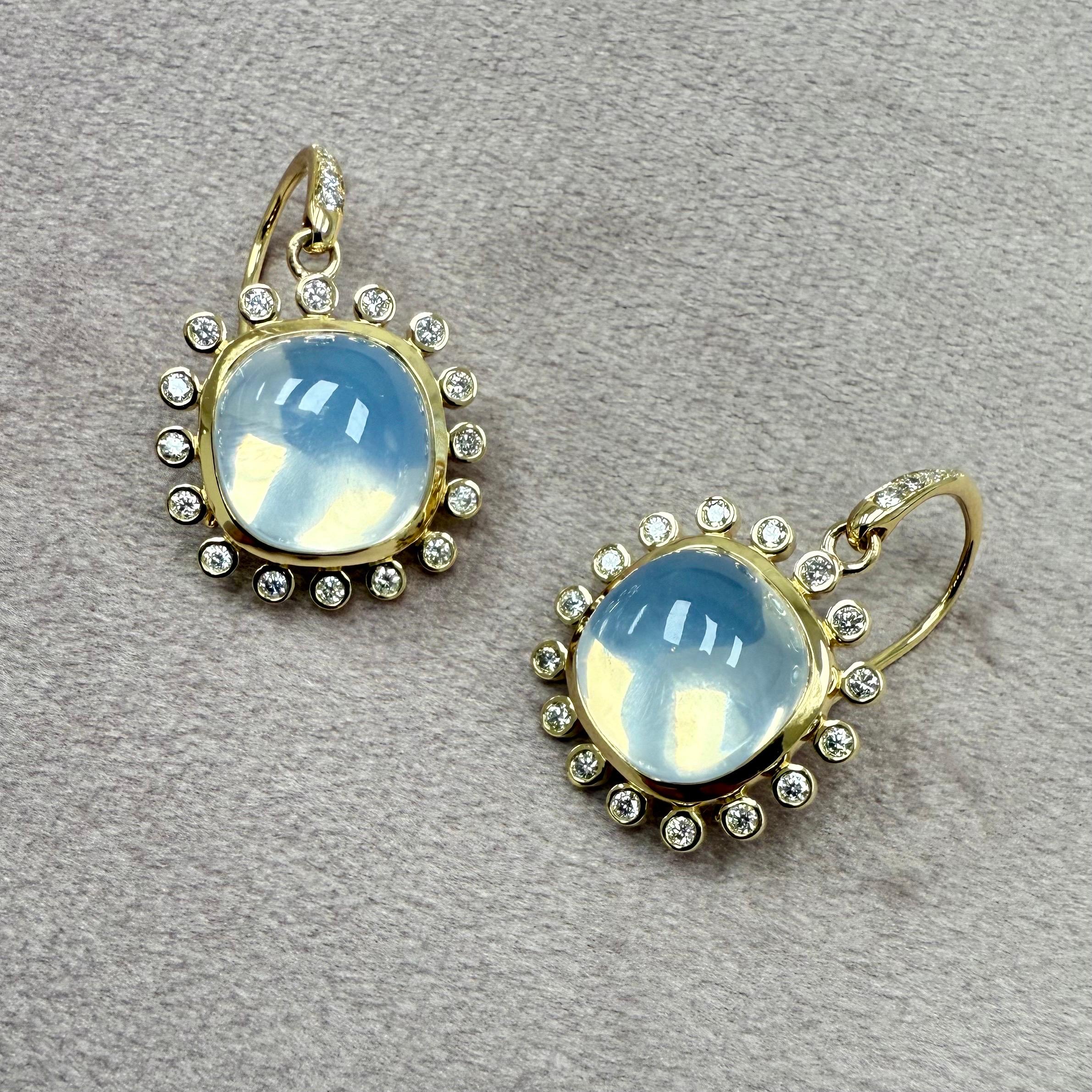 Mixed Cut Syna Yellow Gold Moon Quartz Earrings with Diamonds For Sale