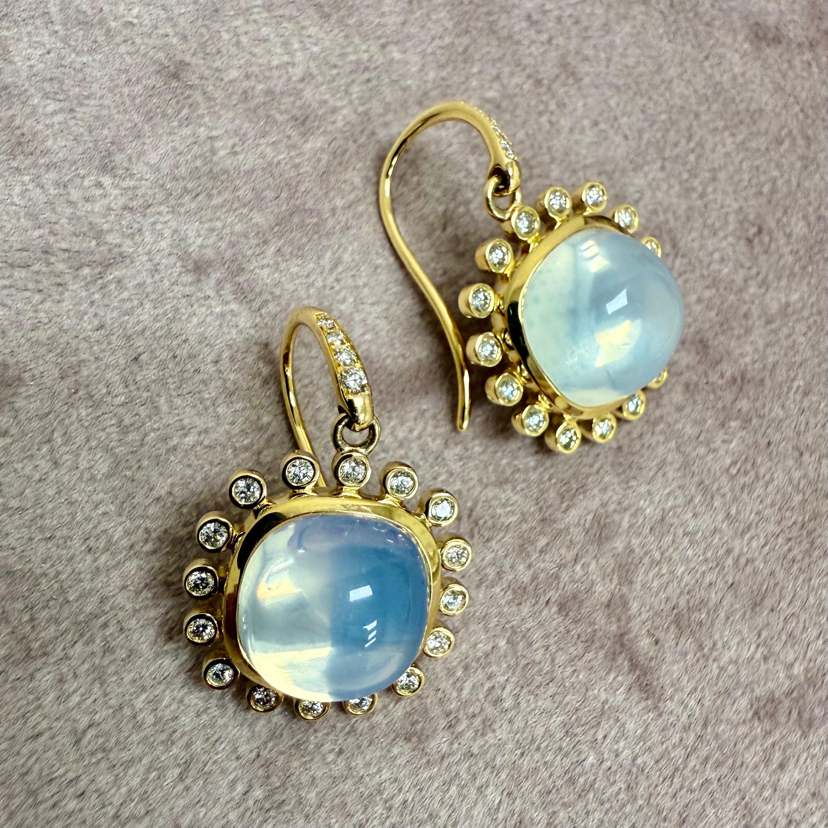 Mixed Cut Syna Yellow Gold Moon Quartz Earrings with Diamonds For Sale