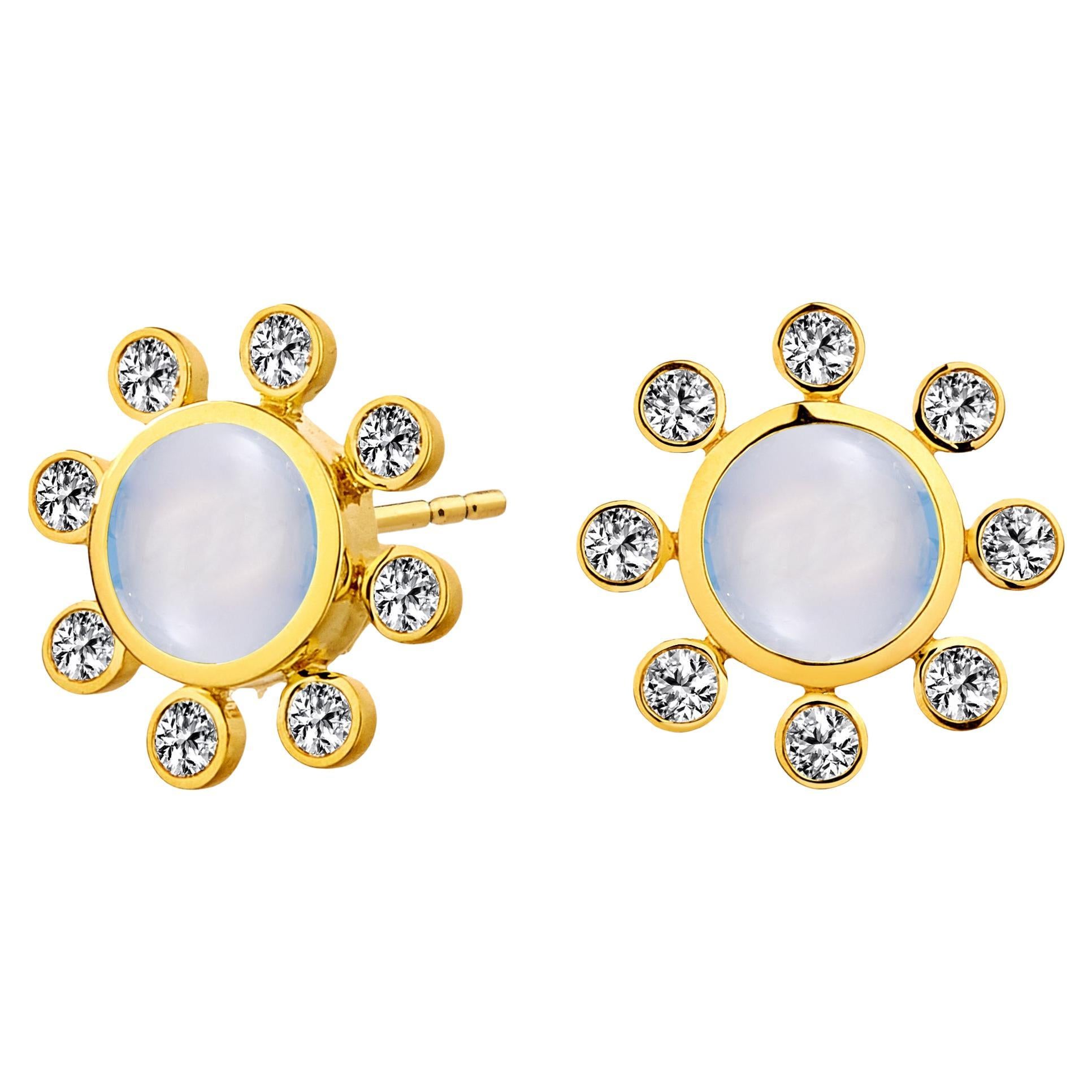 Syna-Ohrringe aus Gelbgold mit Mondquarz und Diamanten