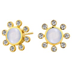 Pendientes de cuarzo lunar de oro amarillo Syna con diamantes