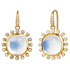 Syna-Ohrringe aus Gelbgold mit Mondquarz und Diamanten