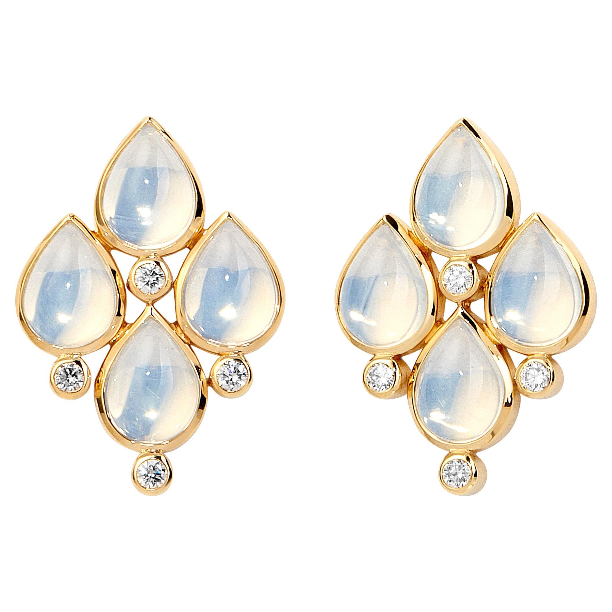 Syna-Ohrringe aus Gelbgold mit Mondquarz und Diamanten